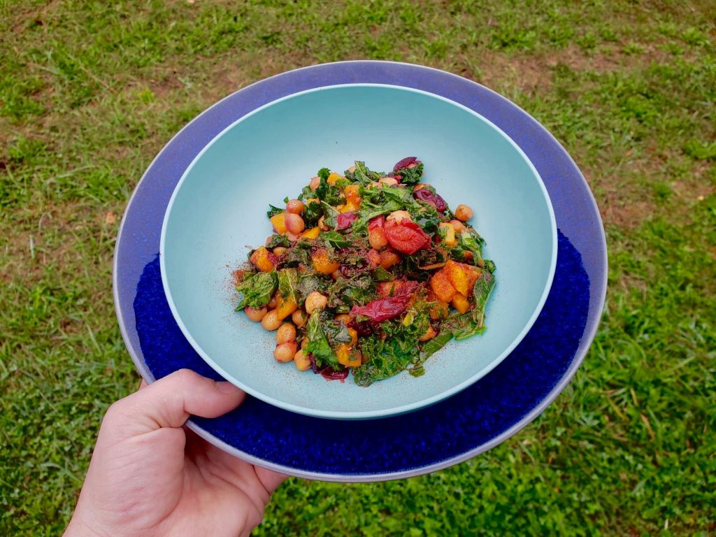 Roasted Butternut Squash Kale Salad with Chickpeas & Cranberries