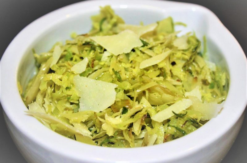SHAVED BRUSSELS SPROUTS WITH PARMESAN CHEESE